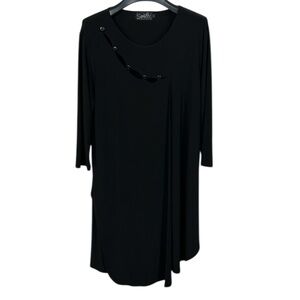Sympli Black Tunic Dress Top Asymmetrical Cutout Button Detail 3/4 Sleeve OG Fit